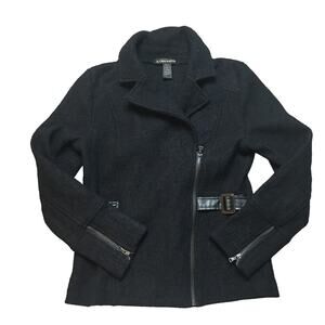 A. Giannetti Womens Asymmetrical Zip Moto Style Jacket 100% Wool Black Medium
